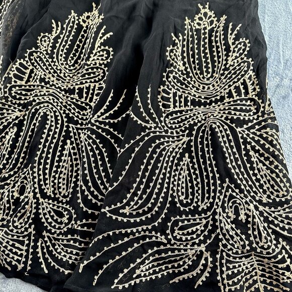 SOFT SURROUNDINGS Embroidered Midi Skirt Women’s Size M Black Tan Pleated Office - Picture 5 of 12